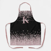 ブラックシックバラ金ゴールドダイヤモンドグリッター モノグラムの エプロン (正面)
