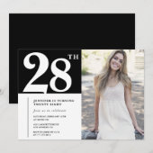 ブラックシックフォト28歳の誕生日招待状 招待状 (正面/裏面)