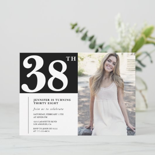 ブラックシックフォト38th誕生日招待状 招待状 (スタンド正面)