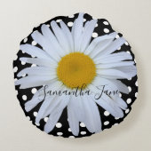 ブラックシックホワイト水玉模様おもしろいカスタムデイジー ラウンドクッション (裏面)