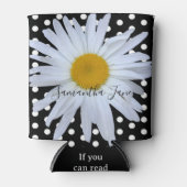 ブラックシックホワイト水玉模様デイジーカスタム 缶クーラー (正面)