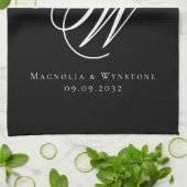 ブラックシックモノグラム結婚ズ キッチンタオル (折り畳み)