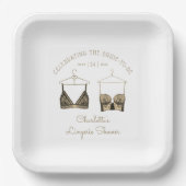 ブラックシックレースウォーターカラーランジェリーブライダルシャワー ペーパープレート (正面)