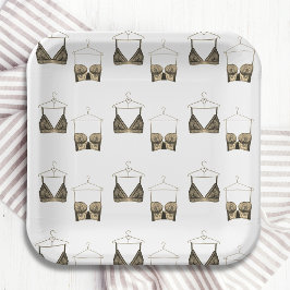 ブラックシックレースウォーターカラーランジェリーブライダルシャワー ペーパープレート