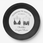 ブラックシックレースウォーターカラーランジェリーブライダルシャワー ペーパープレート (正面)