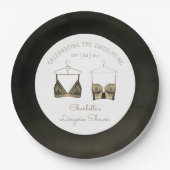 ブラックシックレースウォーターカラーランジェリーブライダルシャワー ペーパープレート (正面)