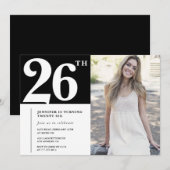 ブラックシック写真26th誕生日招待状 招待状 (正面/裏面)