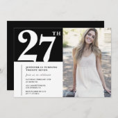 ブラックシック写真27th誕生日招待状 招待状 (正面/裏面)