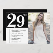 ブラックシック写真29歳の誕生日招待状 招待状 (正面/裏面)