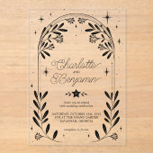 ブラックシテラルスターリーフローラ結婚アーチズ アクリル招待状 (正面)