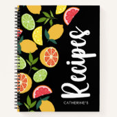 ブラックシトラスレモンオレンジパターンネームレシピ ノートブック (正面)