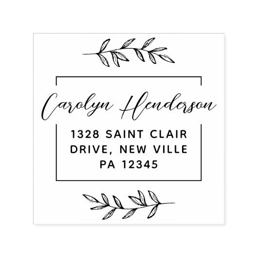 ブラックシモダンックボタニカル葉タイポグラフィ セルフインキングスタンプ (デザイン)