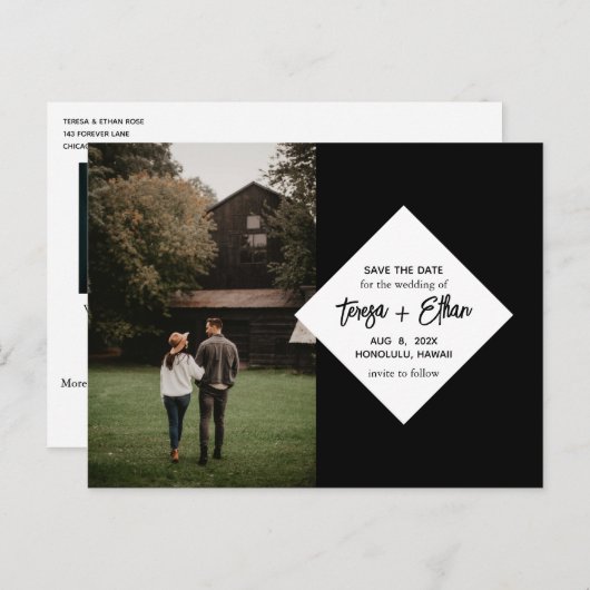 ブラックシモダンック日付写真コラージュを保存 ポストカード (正面/裏面)