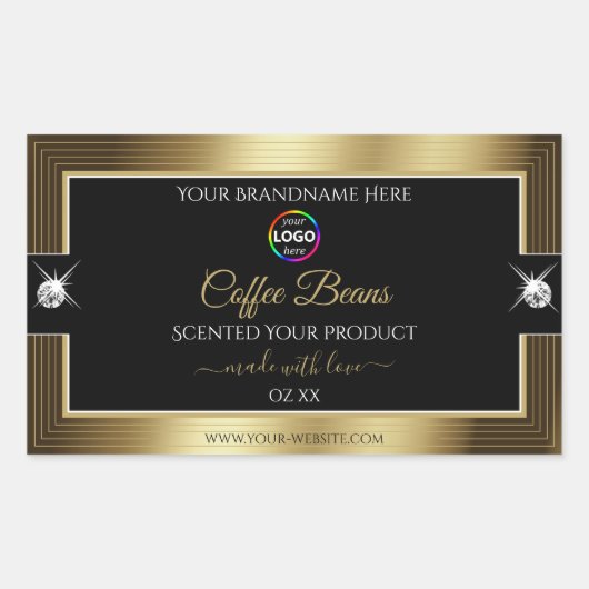 ブラックシャイカジュアルーコーヒーブラウンロゴ製品ラベル 長方形シール (正面)