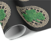 ブラックシャムロックオンケルト結び目模様ラッピング紙 ラッピングペーパー (ロールコーナー)