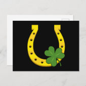 ブラックシャムロック付きラッキーゴールデンホースシュー シーズンポストカード (正面/裏面)