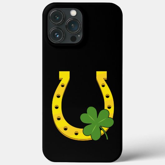 ブラックシャムロック付きラッキーゴールデンホースシュー Case-Mate iPhoneケース (裏面)