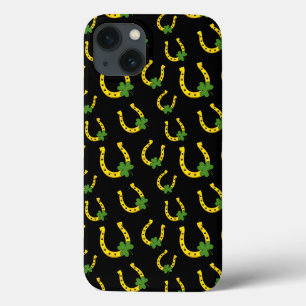ブラックシャムロック付きラッキーゴールデンホースシュー iPhone 13ケース