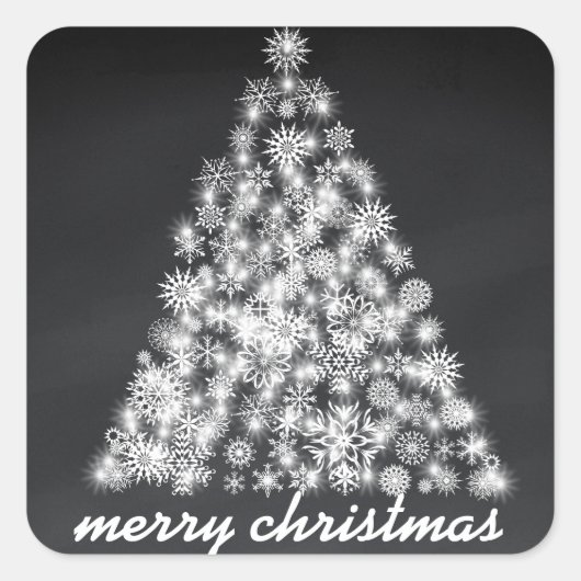 ブラックシャルボードスパークリスマススノーフレークの木 スクエアシール (正面)