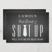 ブラックシャルボードスーツ私のベストマンになる 招待状 (正面/裏面)
