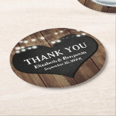 ブラックシャルボードハートウッド結婚ズサンキュー ラウンドペーパーコースター (アングル)