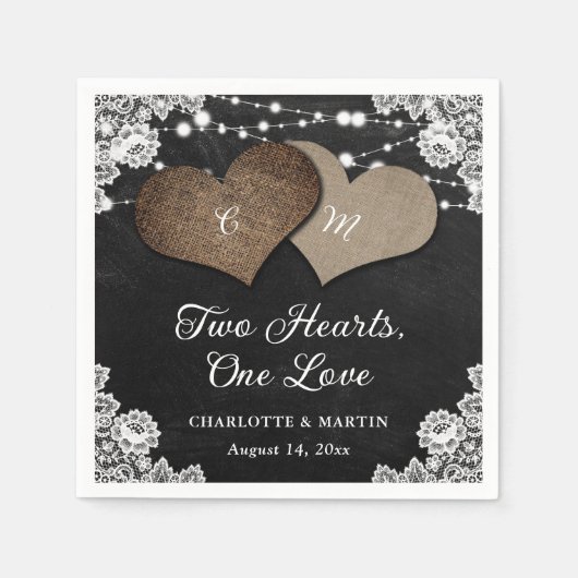 ブラックシャルボードバーラップレースモノグラム結婚ズ スタンダードカクテルナプキン (正面)