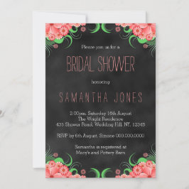 ブラックシャルボードピンクフローラブライダルシャワー招待状 招待状