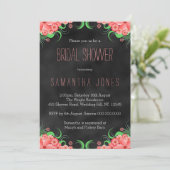 ブラックシャルボードピンクフローラブライダルシャワー招待状 招待状 (スタンド正面)