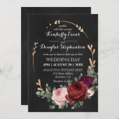 ブラックシャルボードブルゴーニュ金ゴールドバラボホ結婚ズ 招待状 (正面/裏面)