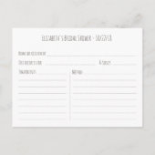 ブラックシャルボードホワイトフローラブライダルシャワーレシピ インビテーションポストカード (裏面)