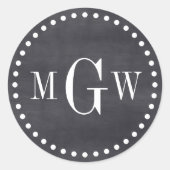 ブラックシャルボードモノグラム封筒用シールメッセージカード ラウンドシール (正面)