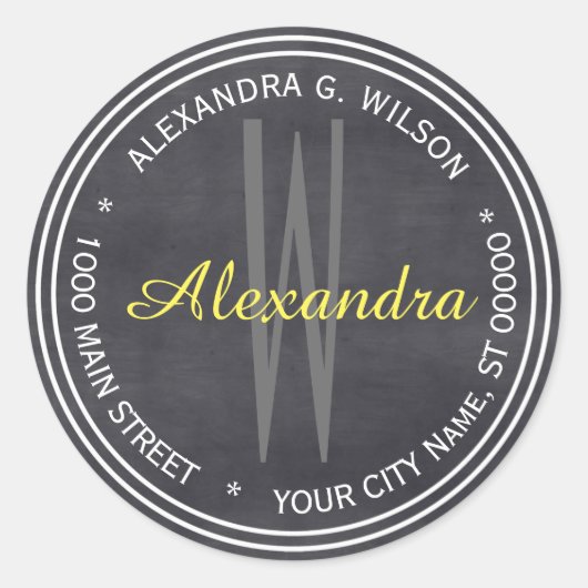 ブラックシャルボード名モノグラムアドレス封筒用シール ラウンドシール (正面)