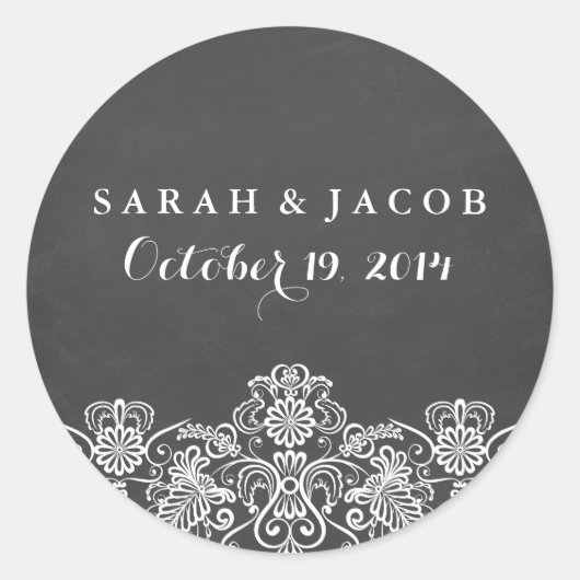 ブラックシャルボード&レース結婚のシール ラウンドシール (正面)