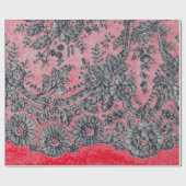 ブラックシャンティリーレース及びレッドラッピング紙 ラッピングペーパー (フラット)