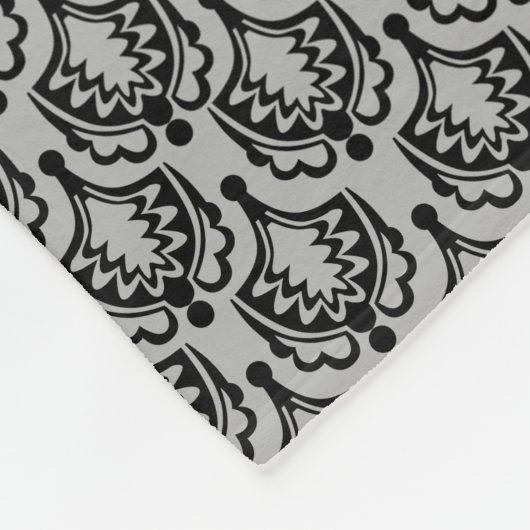 ブラックシャンデリアダマスクとピンクボウモノグラム フリースブランケット (角)