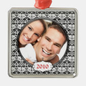 ブラックシャンデリアダマスク写真クリスマスオーナメント メタルオーナメント (正面)