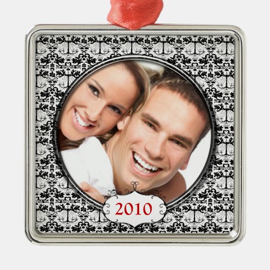 ブラックシャンデリアダマスク写真クリスマスオーナメント メタルオーナメント (正面)
