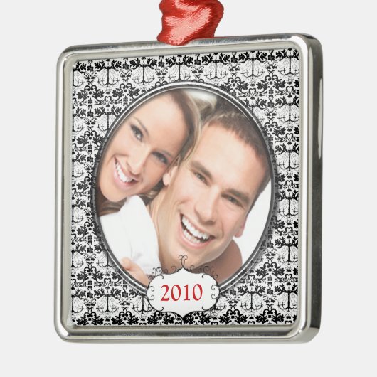 ブラックシャンデリアダマスク写真クリスマスオーナメント メタルオーナメント (左)