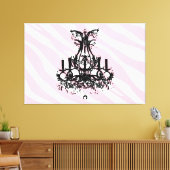 ブラックシャンデリア付きピンクゼブラストライプ キャンバスプリント (インサイチュ (リビング))