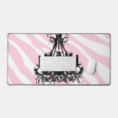 ブラックシャンデリア付きピンクゼブラストライプ デスクマット (キーボード&マウス)