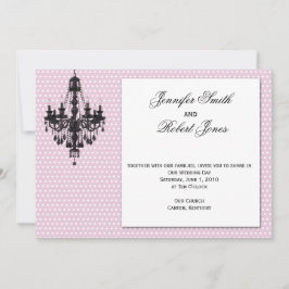 ブラックシャンデリア付きピンクドット結婚式招待状 招待状