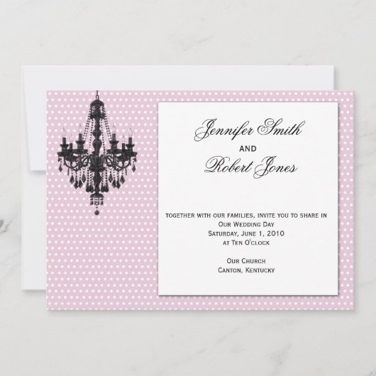 ブラックシャンデリア付きピンクドット結婚式招待状 招待状 (正面)