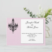 ブラックシャンデリア付きピンクドット結婚式招待状 招待状 (スタンド正面)