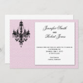 ブラックシャンデリア付きピンクドット結婚式招待状 招待状 (正面/裏面)