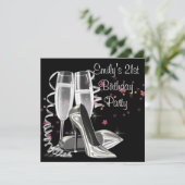 ブラックシャンパンハイヒール21歳の誕生日パーティー 招待状 (スタンド正面)