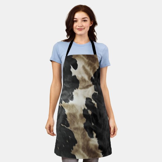 ブラックシャンパーニュ金ゴールドカウボーイ女性のカーボーイカウハイド エプロン (着用した状態)
