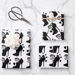 ブラックシューラッピング紙フラットシートセット3 ラッピングペーパーシート