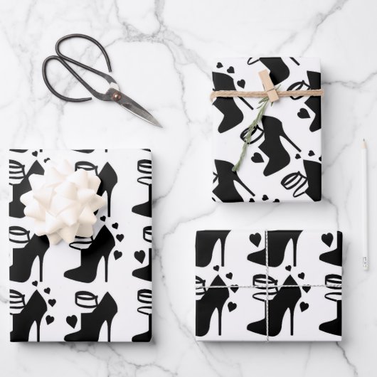 ブラックシューラッピング紙フラットシートセット3 ラッピングペーパーシート (正面)