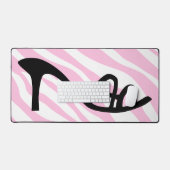 ブラックシュー付きピンクゼブラストライプ デスクマット (キーボード&マウス)