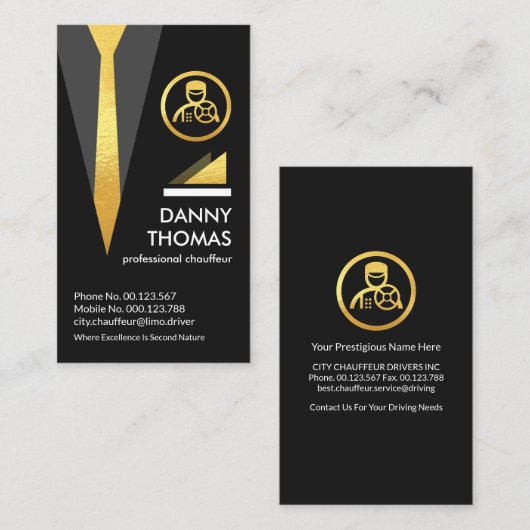 ブラックショーフールスーツ金ゴールドネクタイ 名刺 (正面/裏面)